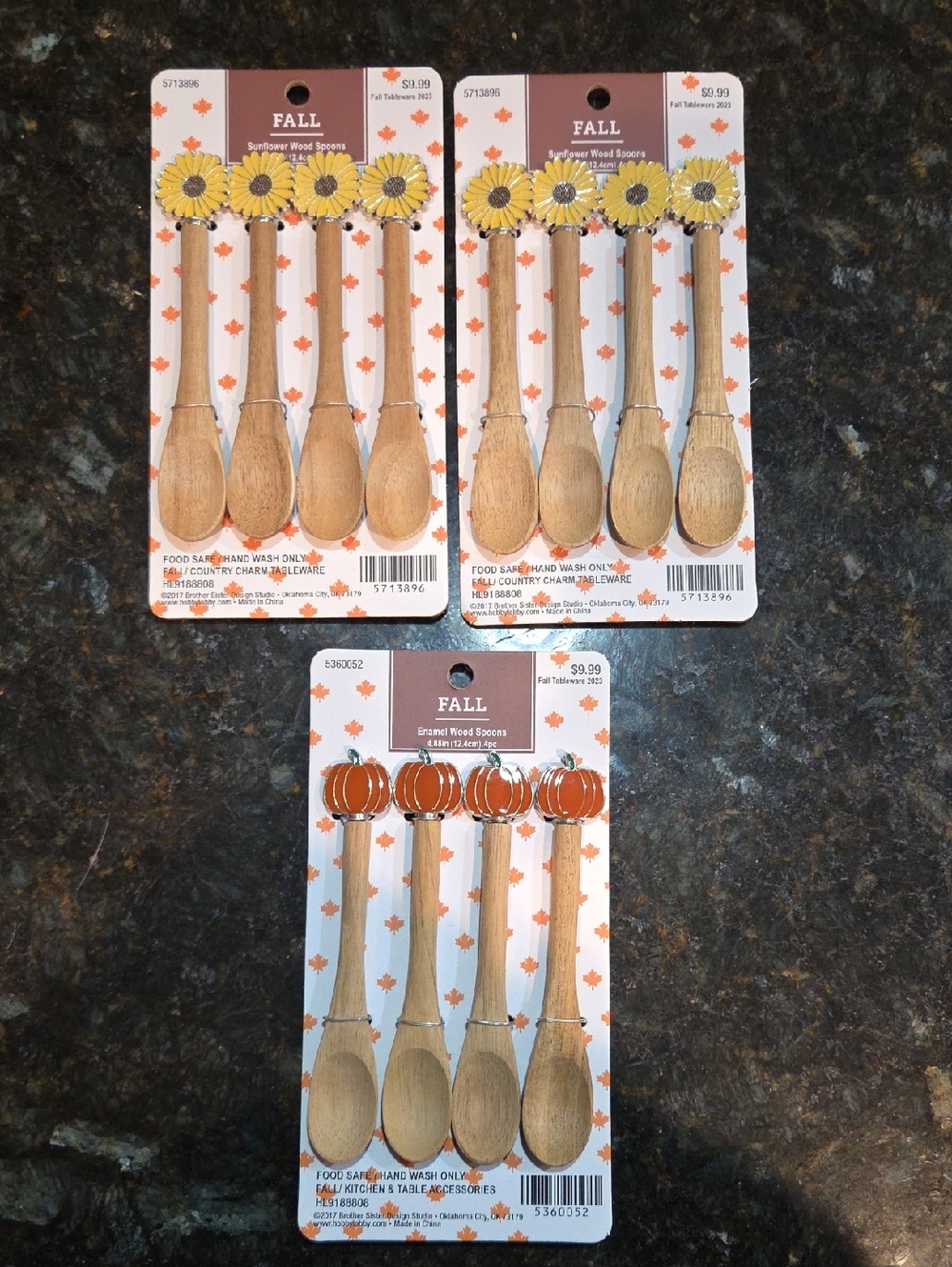 Fall Decorative Wooden Spoons - Sunflower & Pumpkin Toppers (Set of 4)
